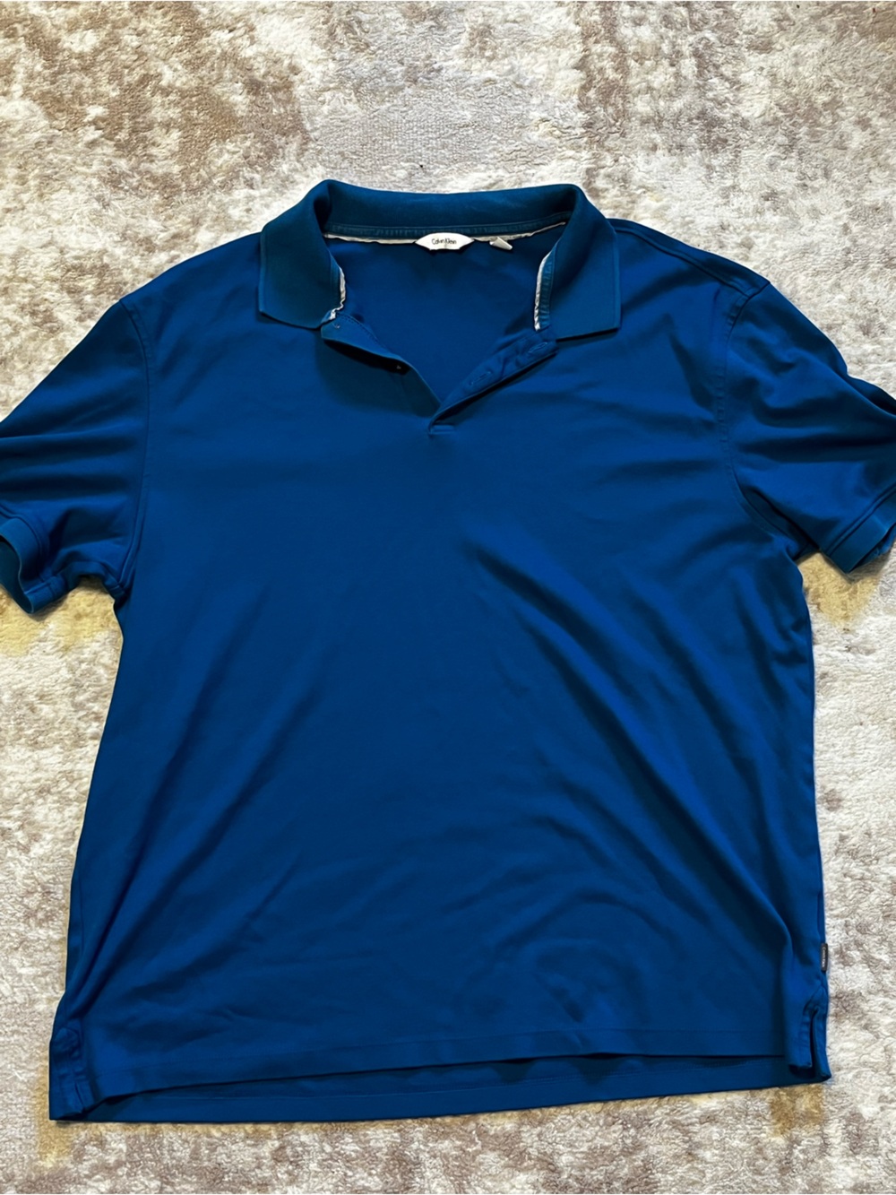 Calvin Klein Mens Large Short Sleeve Liquid Touch Polo Shirt Royal Blue CK
